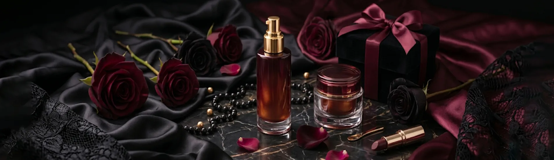 Lubricante íntimo natural y cosméticos eróticos premium de alta gama en un bodegón de lujo